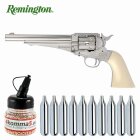 SET Remington Co2-Revolver 1875 Vollmetall Nickel / Elfenbein-Optik 4,5 mm Diabolo /Stahl BB (P18)