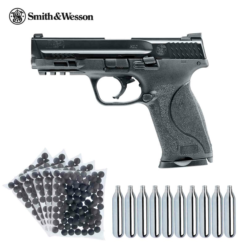 SET Smith & Wesson T4E M&P9 2.0 Defense Training Marker cal .43 Schwarz Blowback (P18) + Rubberballs 500 Stück