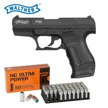 SET Walther P99 Schreckschuss Pistole Schwarz 9 mm P.A.K. (P18) + 50 Platzpatronen 9 mm P.A.K.