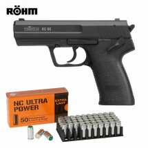 SET Röhm RG 96 Schreckschuss Pistole brüniert 9 mm P.A.K. (P18) + 50 Platzpatronen 9 mm P.A.K.