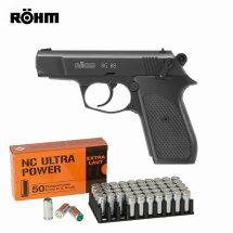 SET Röhm RG 88 Schreckschuss Pistole brüniert 9 mm P.A.K. (P18) + 50 Platzpatronen 9 mm P.A.K.