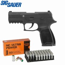 SET Sig Sauer P320 Schreckschuss Pistole brüniert 9 mm P.A.K. (P18) + 50 Platzpatronen 9 mm P.A.K.