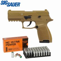 SET Sig Sauer P320 Schreckschuss Pistole Dark Earth 9 mm P.A.K. (P18) + 50 Platzpatronen 9 mm P.A.K.