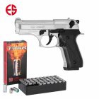 SET Ekol Firat Compact Schreckschuss Pistole Chrom 9 mm P.A.K. (P18) + 50 Platzpatronen 9 mm P.A.K.