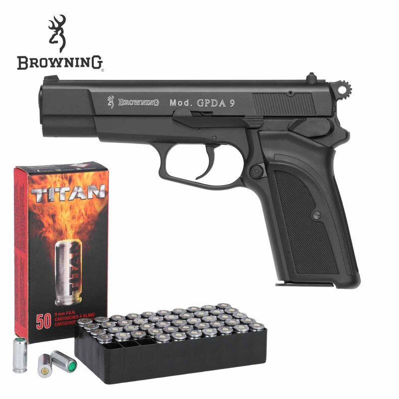 SET Browning GPDA 9 Schreckschuss Pistole Schwarz 9 mm P.A.K. (P18) + 50 Platzpatronen 9 mm P.A.K.