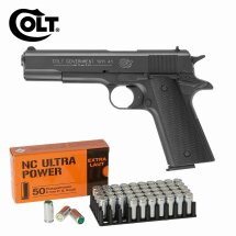 SET Colt Government 1911 A1 Schreckschuss Pistole Schwarz 9 mm P.A.K. (P18) + 50 Platzpatronen 9 mm P.A.K.