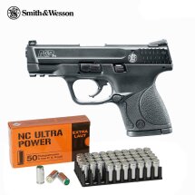 SET Smith & Wesson M&P 9c Schreckschuss Pistole Schwarz 9 mm P.A.K. (P18) + 50 Platzpatronen 9 mm P.A.K.