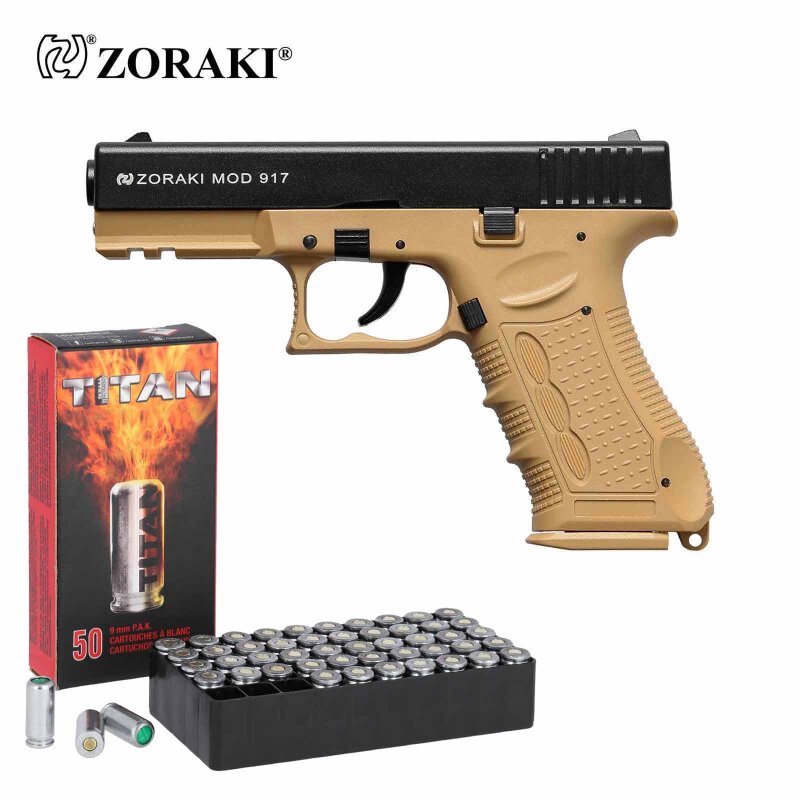 SET Zoraki 917 Schreckschuss Pistole Desert 9 mm P.A.K. (P18) + 50 Platzpatronen 9 mm P.A.K.