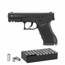 SET Zoraki 917 Schreckschuss Pistole brüniert/Chrom 9 mm P.A.K. (P18) + 50 Platzpatronen 9 mm P.A.K.