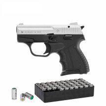 SET Zoraki 906 Schreckschuss Pistole Matt Chrom 9 mm P.A.K. (P18) + 50 Platzpatronen 9 mm P.A.K.