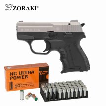 SET Zoraki 906 Schreckschuss Pistole Titan Chrom 9 mm P.A.K. (P18) + 50 Platzpatronen 9 mm P.A.K.