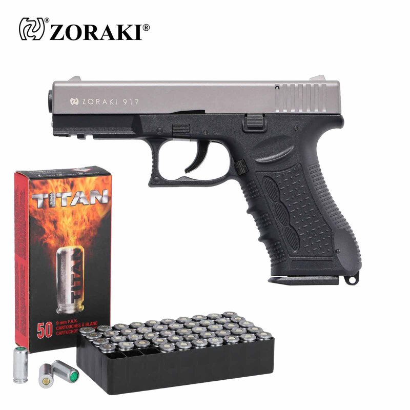 SET Zoraki 917 Schreckschuss Pistole Titan 9 mm P.A.K. (P18) + 50 Platzpatronen 9 mm P.A.K.