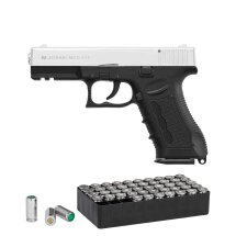 SET Zoraki 917 Schreckschuss Pistole Chrom 9 mm P.A.K. (P18) + 50 Platzpatronen 9 mm P.A.K.