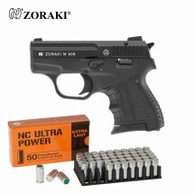 SET Zoraki 906 Schreckschuss Pistole brüniert/Chrom 9 mm P.A.K. (P18) + 50 Platzpatronen 9 mm P.A.K.