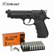 SET Zoraki 918 Schreckschuss Pistole brüniert 9 mm P.A.K. (P18) + 50 Platzpatronen 9 mm P.A.K.