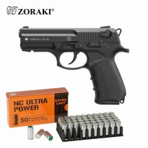 SET Zoraki 2918 Schreckschuss Pistole brüniert 9 mm P.A.K. (P18) + 50 Platzpatronen 9 mm P.A.K.