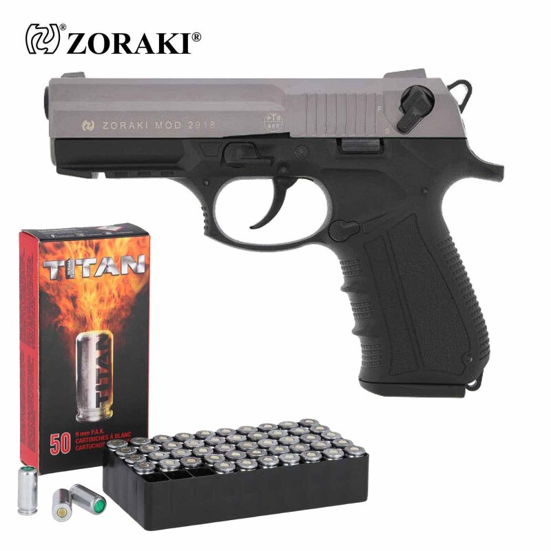 SET Zoraki 2918 Schreckschuss Pistole Titan 9 mm P.A.K. (P18) + 50 Platzpatronen 9 mm P.A.K.