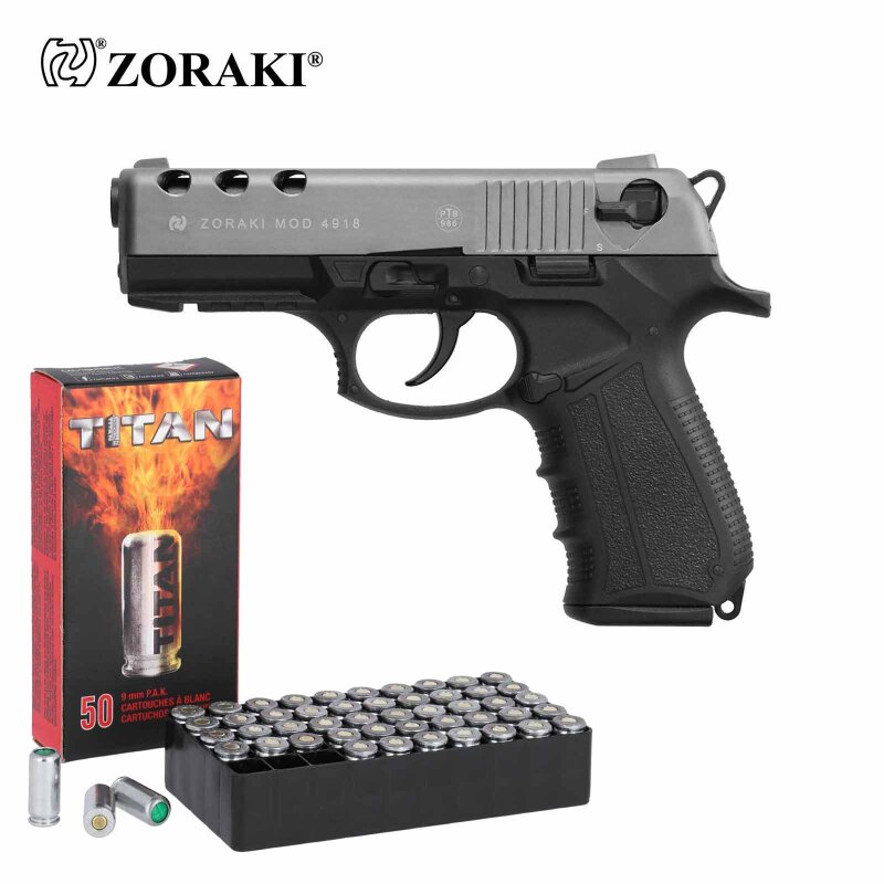 SET Zoraki 4918 Schreckschuss Pistole Titan 9 mm P.A.K. (P18) + 50 Platzpatronen 9 mm P.A.K.