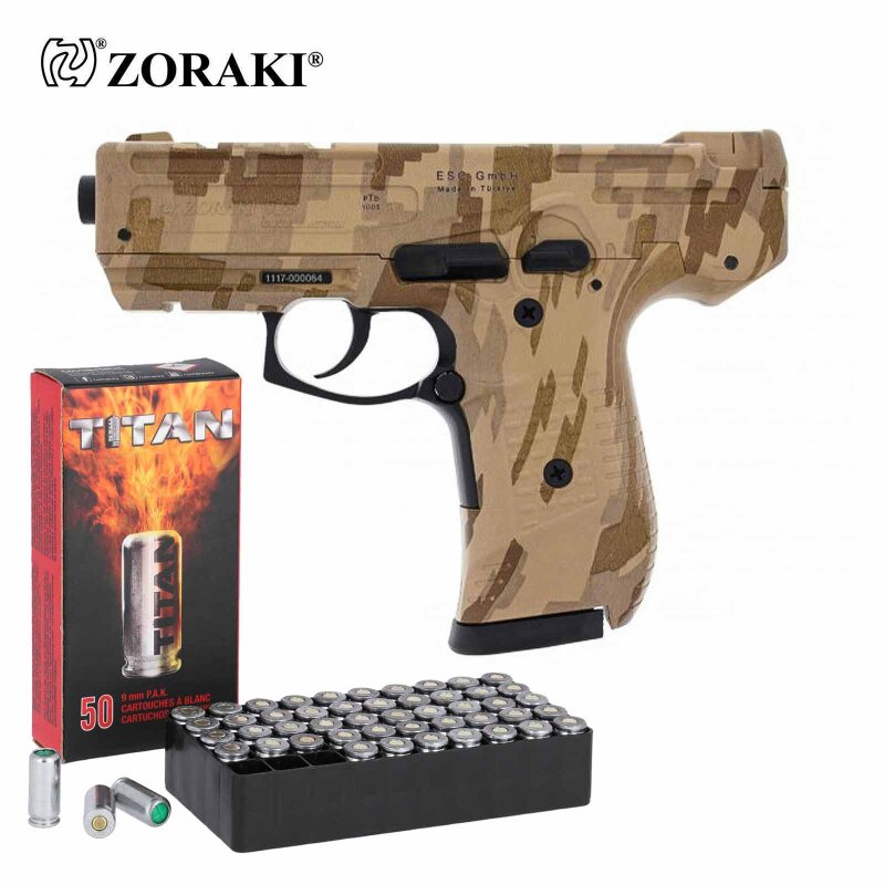 SET Zoraki 925 Schreckschuss Pistole Camo 9 mm P.A.K. (P18) + 50 Platzpatronen 9 mm P.A.K.