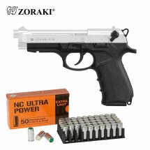 SET Zoraki 918 Schreckschuss Pistole Chrom 9 mm P.A.K. (P18) + 50 Platzpatronen 9 mm P.A.K.