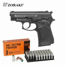 SET Zoraki 914 Schreckschuss Pistole brüniert 9 mm P.A.K. (P18) + 50 Platzpatronen 9 mm P.A.K.