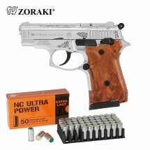 SET Zoraki 914 Schreckschuss Pistole Chrom und graviert 9 mm P.A.K. (P18) + 50 Platzpatronen 9 mm P.A.K.