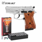 SET Zoraki 914 Schreckschuss Pistole Chrom und graviert 9 mm P.A.K. (P18) + 50 Platzpatronen 9 mm P.A.K.