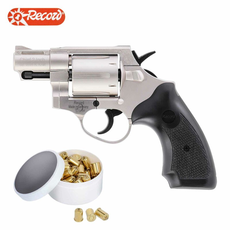 SET Record Chief Schreckschuss Revolver 2 Zoll Lauf metal-plate 9 mm R.K. (P18) + 50 Platzpatronen 9 mm R.K.