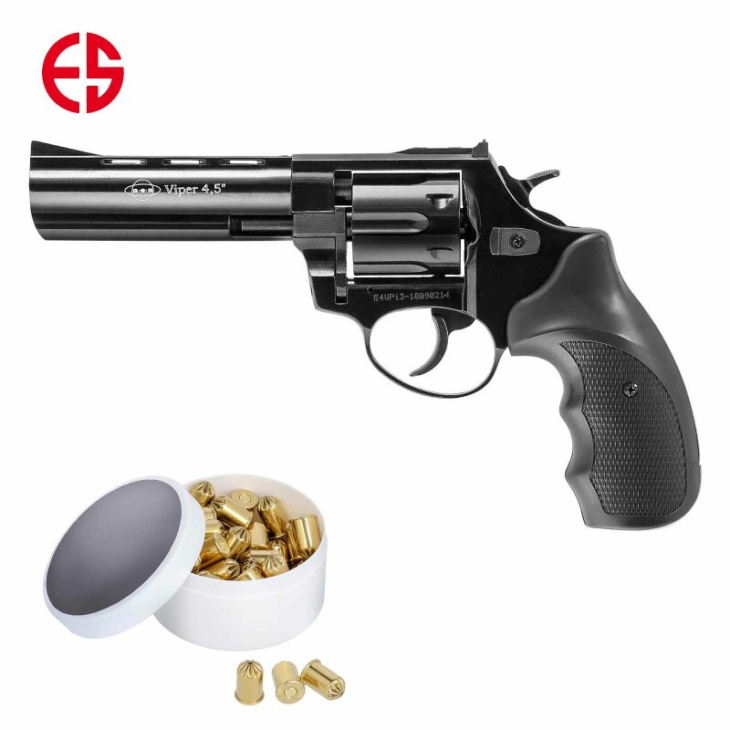 SET Ekol Viper Schreckschuss Revolver 4,5" Lauf brüniert 9 mm R.K. (P18) + 50 Platzpatronen 9 mm R.K.