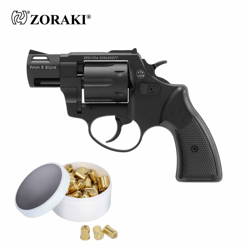 SET Zoraki R2 2 Zoll Lauf Schreckschuss Revolver Schwarz 9 mm R.K. (P18) + 50 Platzpatronen 9 mm R.K.