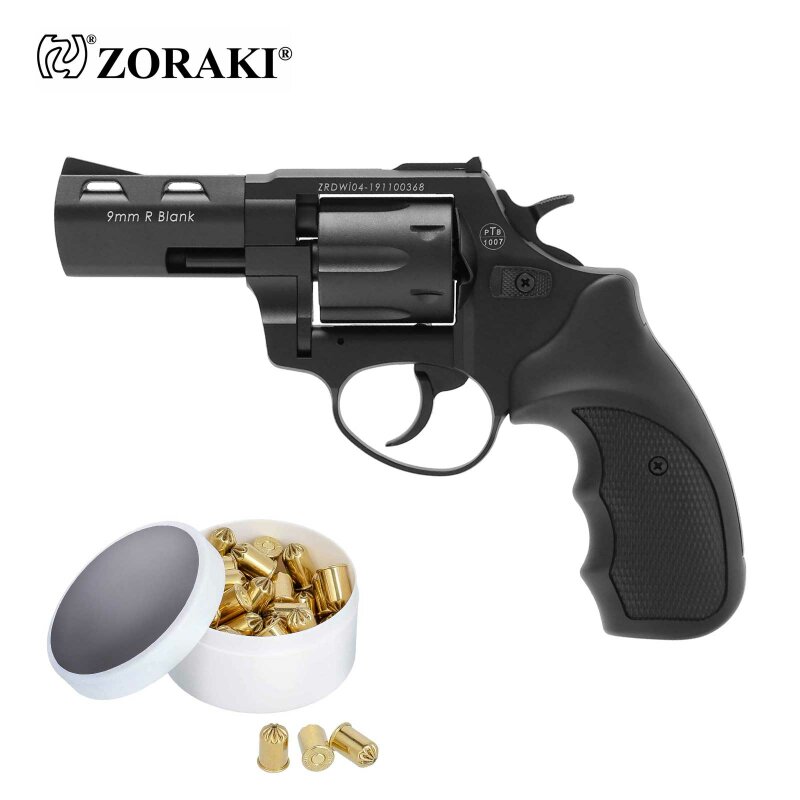 SET Zoraki R2 3 Zoll Lauf Schreckschuss Revolver Schwarz 9 mm R.K. (P18) + 50 Platzpatronen 9 mm R.K.