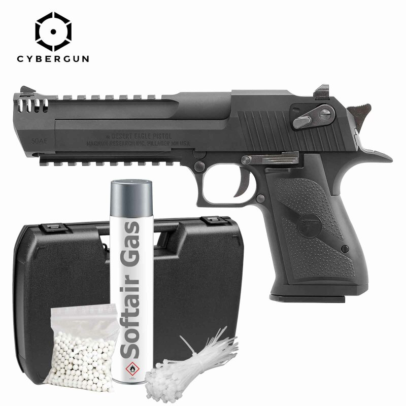 Komplettset Cybergun Desert Eagle .50AE L6 Schwarz Softair-Pistole Vollmetall Kaliber 6 mm BB Gas Blowback (P18)