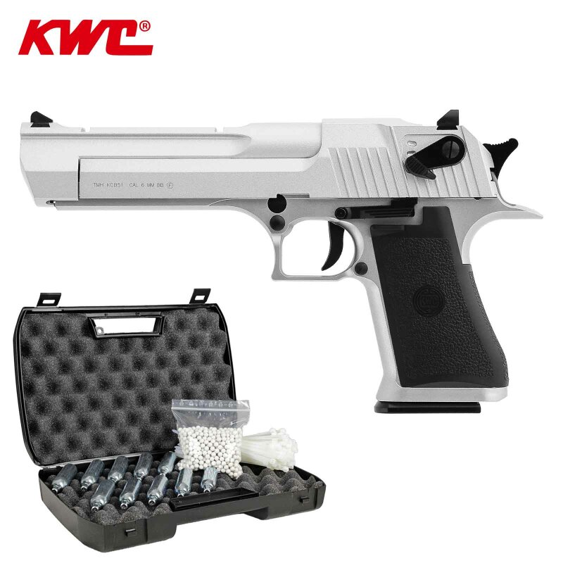 Komplettset KWC Desert Eagle .50 Softair-Co2-Pistole Silber Kaliber 6 mm BB Blowback (P18)