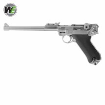 WE P08  Vollmetall Softair-Pistole Silber 8 Zoll Lauf Kaliber 6 mm BB Gas Blowback (P18)