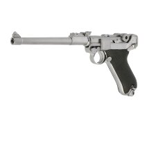 WE P08  Vollmetall Softair-Pistole Silber 8 Zoll Lauf Kaliber 6 mm BB Gas Blowback (P18)