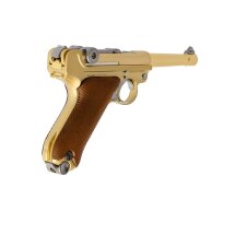 WE P08  Vollmetall Softair-Pistole Gold Kaliber 6 mm BB Gas Blowback (P18)