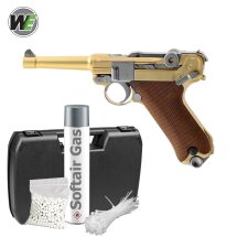 Komplettset WE P08  Vollmetall Softair-Pistole Gold Kaliber 6 mm BB Gas Blowback (P18)