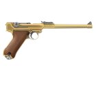 WE P08  Vollmetall Softair-Pistole Gold 8 Zoll Lauf Kaliber 6 mm BB Gas Blowback (P18)