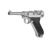 WE P08  Vollmetall Softair-Pistole Silber Kaliber 6 mm BB Gas Blowback (P18)