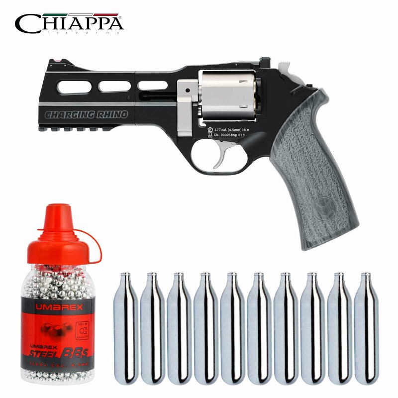 SET Chiappa Rhino 50DS Co2-Revolver Schwarz/Weiß Lauflänge 5" - 4,5 mm Stahl BB (P18)