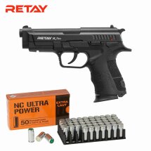 SET Retay X Pro Schreckschuss Pistole Schwarz 9 mm P.A.K. (P18) + 50 Platzpatronen 9 mm P.A.K.