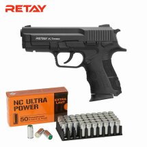 SET Retay X TREME Schreckschuss Pistole Schwarz 9 mm P.A.K. (P18) + 50 Platzpatronen 9 mm P.A.K.