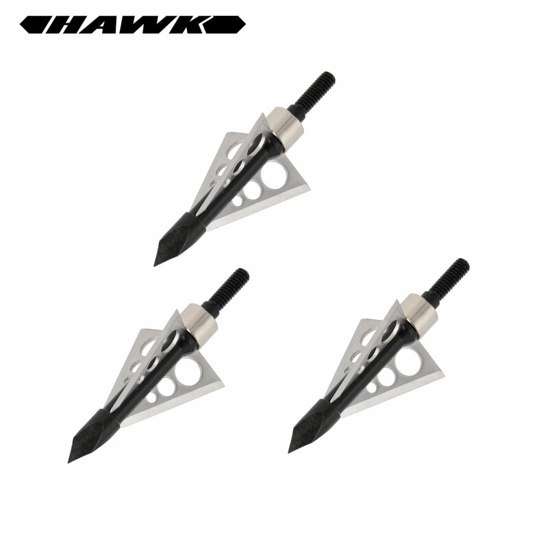 3 Jagdspitzen Hawk® mit 3 runden Klingen schwarze Spitze schraubbar 