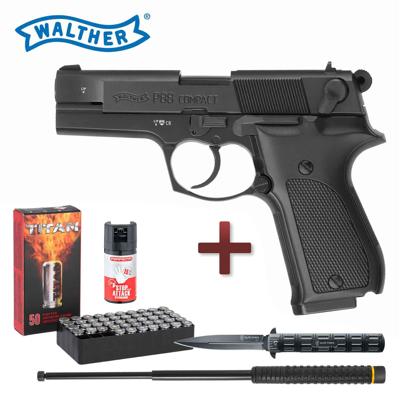 Defense Kit Walther P88 Schreckschuss Pistole Schwarz 9 mm P.A.K. (P1