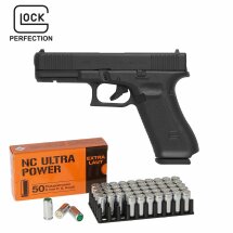 SET Glock 17 Gen5 Schreckschuss Pistole Schwarz 9 mm P.A.K. (P18) + 50 Platzpatronen 9 mm P.A.K.