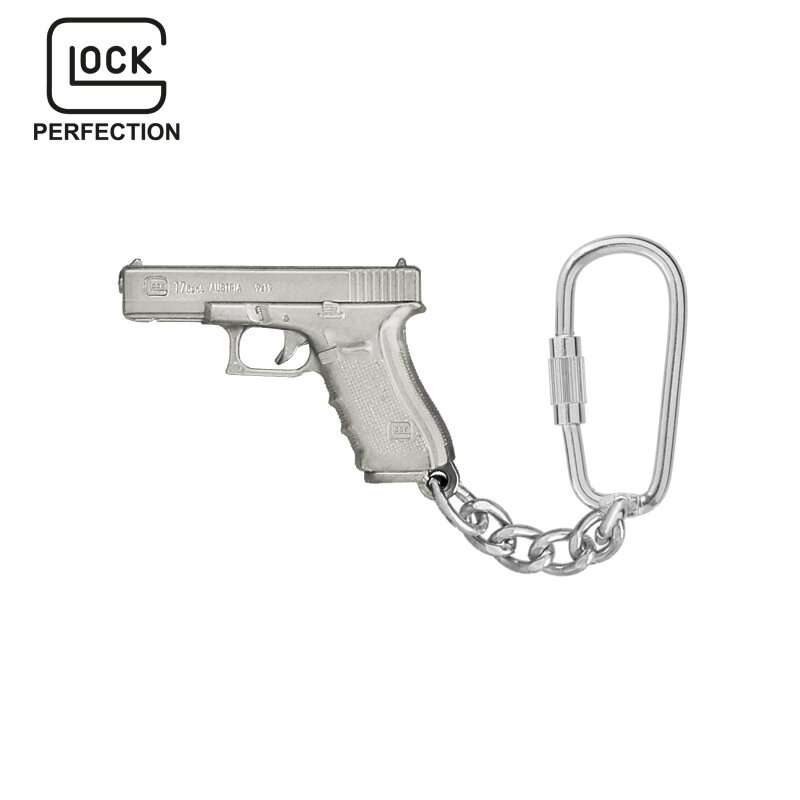 Glock Schlüsselanhänger Pistole vernickelt in Glock Kunststoffbox