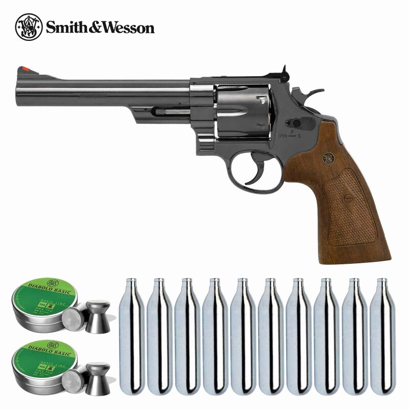 SET Smith & Wesson M29 6,5 Zoll Hochglanzbrüniert Co2-Revolver Kaliber 4,5 mm Diabolo (P18)