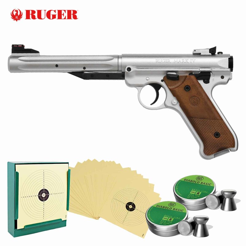 SET Luftpistole Ruger Mark IV Stainless - 4,5 mm Diabolo (P18)