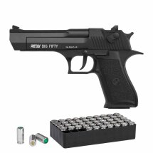 SET Retay Big Fifty Black Schreckschuss Pistole Schwarz 9 mm P.A.K. (P18) + 50 Platzpatronen 9 mm P.A.K.