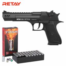 SET Retay Big Fifty XL Black Schreckschuss Pistole 9 mm P.A.K. (P18) + 50 Platzpatronen 9 mm P.A.K.